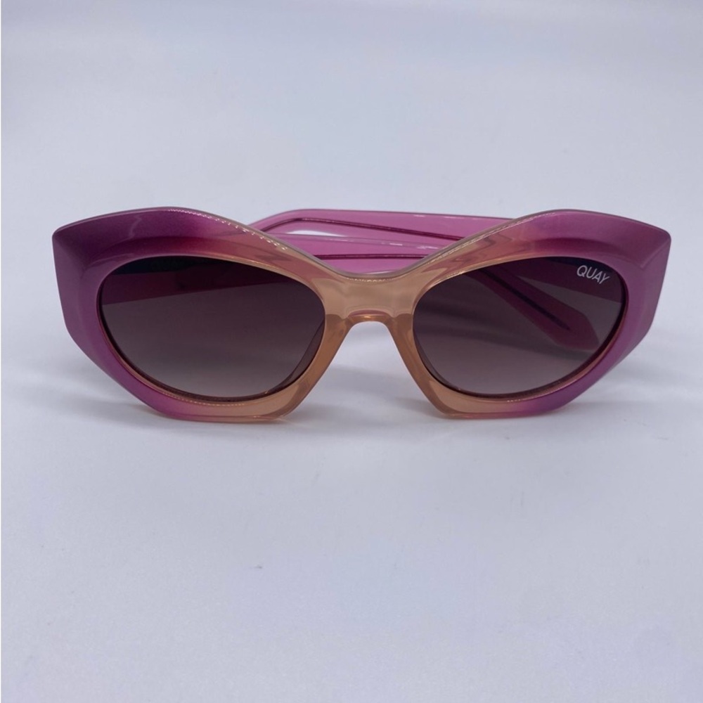 QUAY AUSTR Real Me Sunglasses In Pink Ombre Frame w/Brown Lenses Geometr…